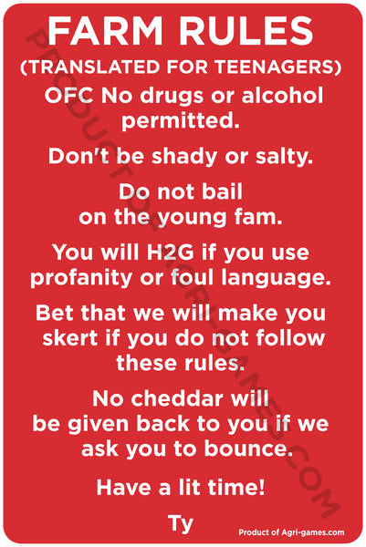 Farm Rules Sign Set - Call Bethany To Order - 918-323-6352