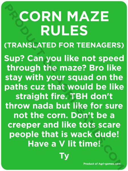 Corn Maze Rules Sign Set - Call Bethany To Order - 918-323-6352